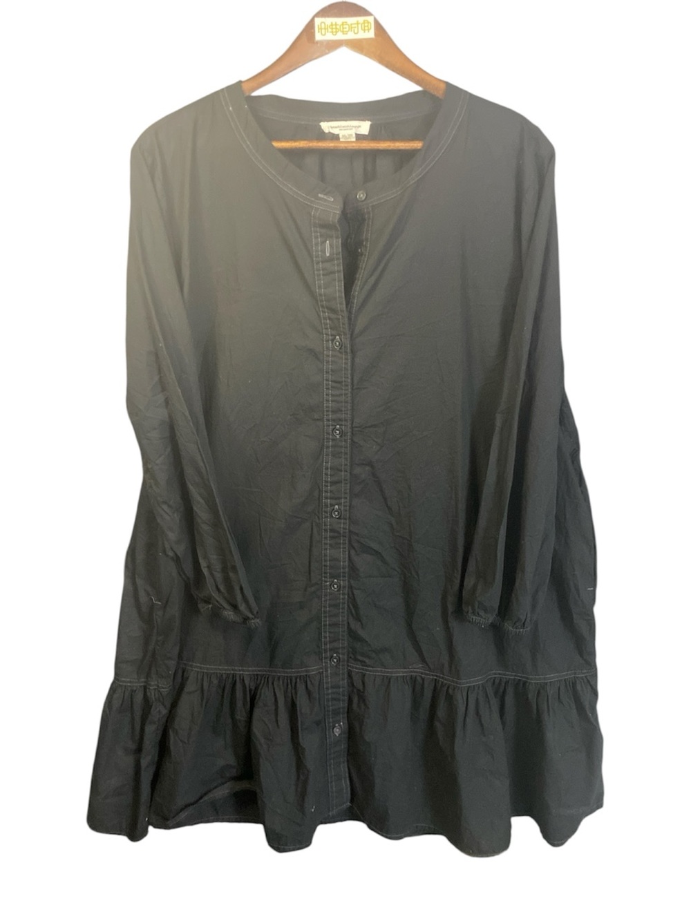 BLL Collection Black Button-Front Ruffle Hem Tunic Dress | XXL